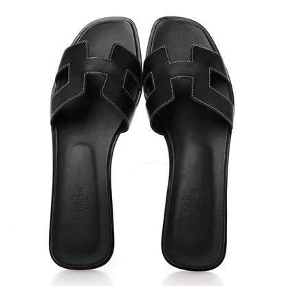 Hermes Box Calfskin Oran Sandals 40 Black 2 of 9