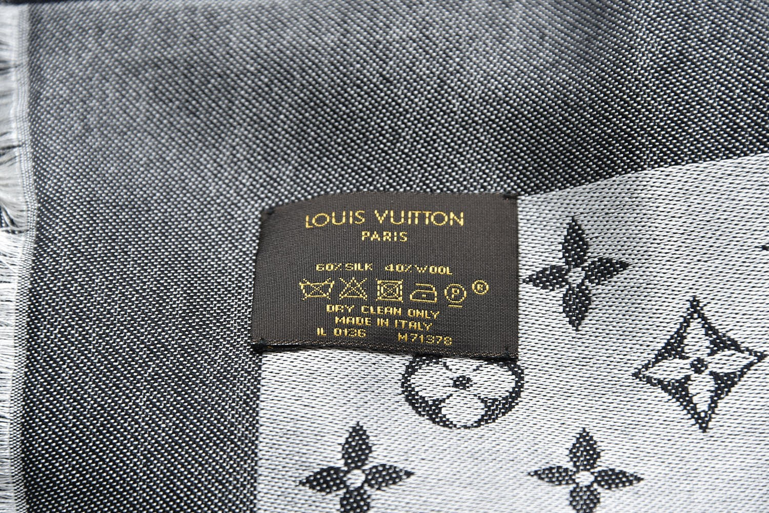 Louis Vuitton Wool Silk Monogram Denim Shawl Black 4 of 4