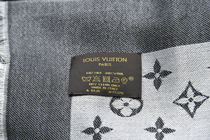 Louis Vuitton Wool Silk Monogram Denim Shawl Black 4 of 4