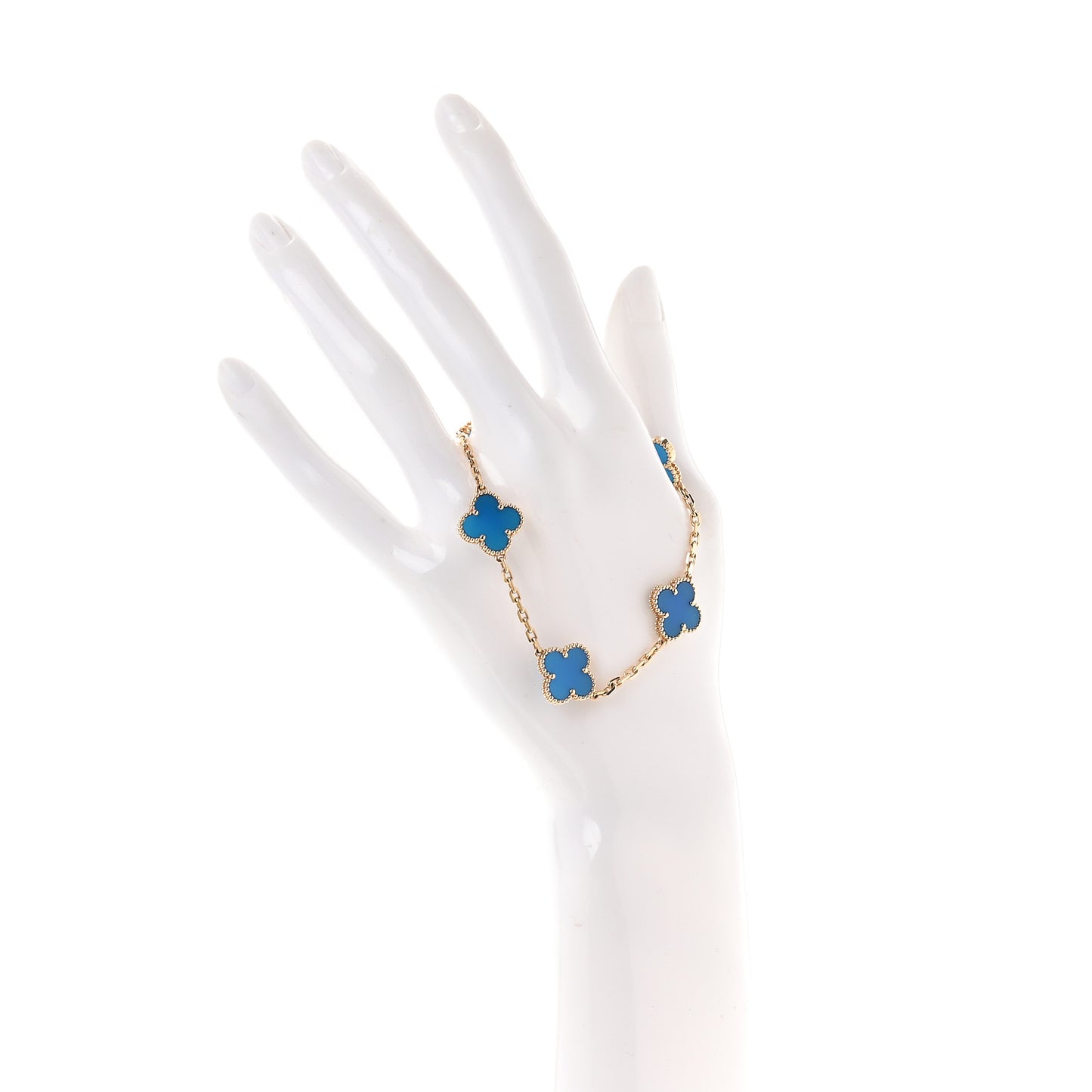 18K Yellow Gold Blue Agate 5 Motifs Vintage Alhambra Bracelet