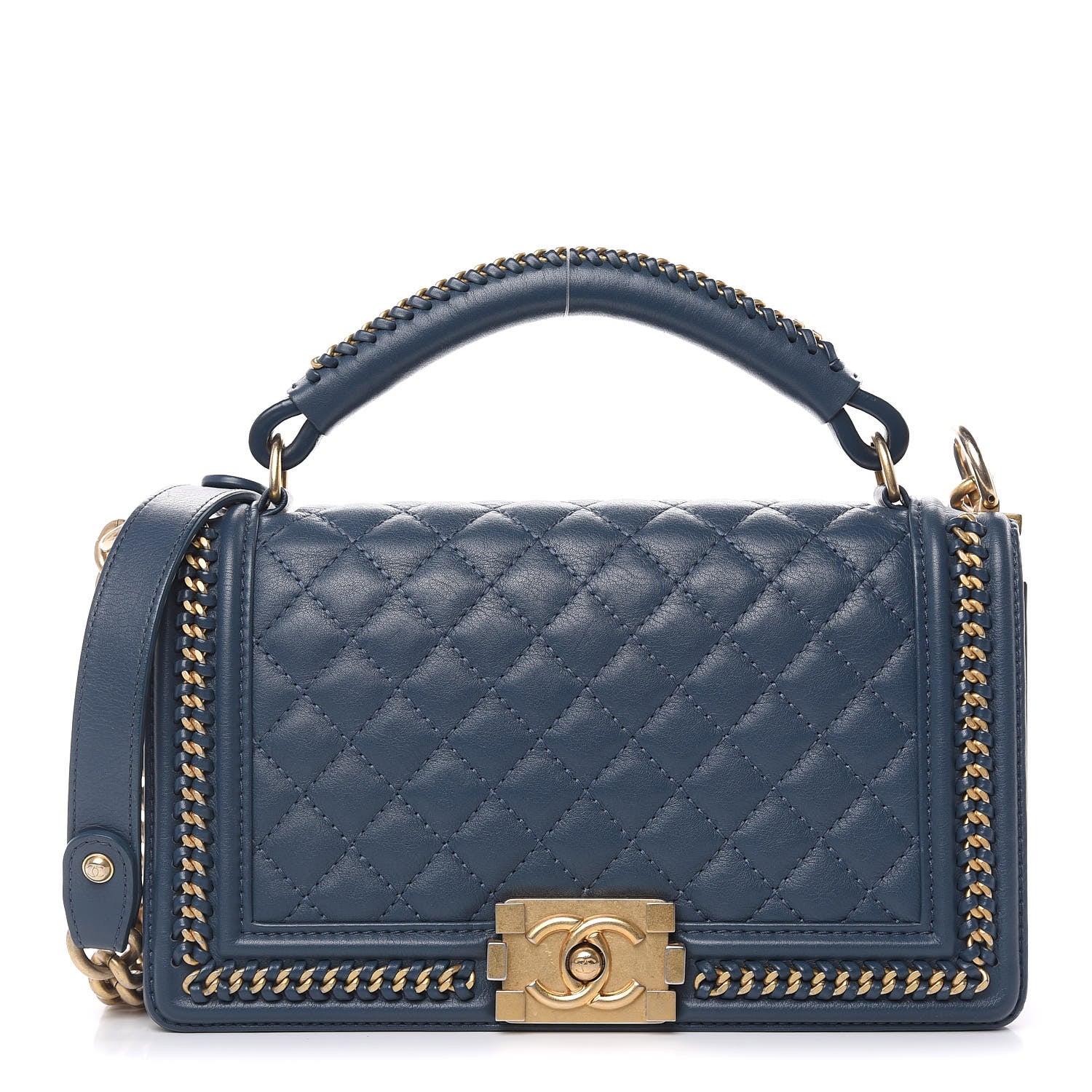Chanel Calfskin Quilted Medium Top Handle Boy Flap Blue 1 of 11