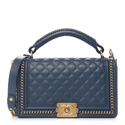 Chanel Calfskin Quilted Medium Top Handle Boy Flap Blue 1 of 11