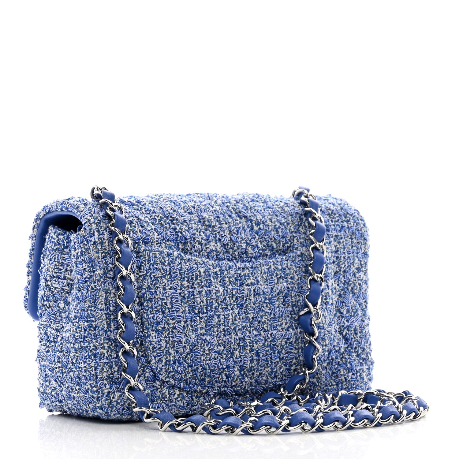 Chanel Tweed Quilted Mini Rectangular Flap Blue White 3 of 12