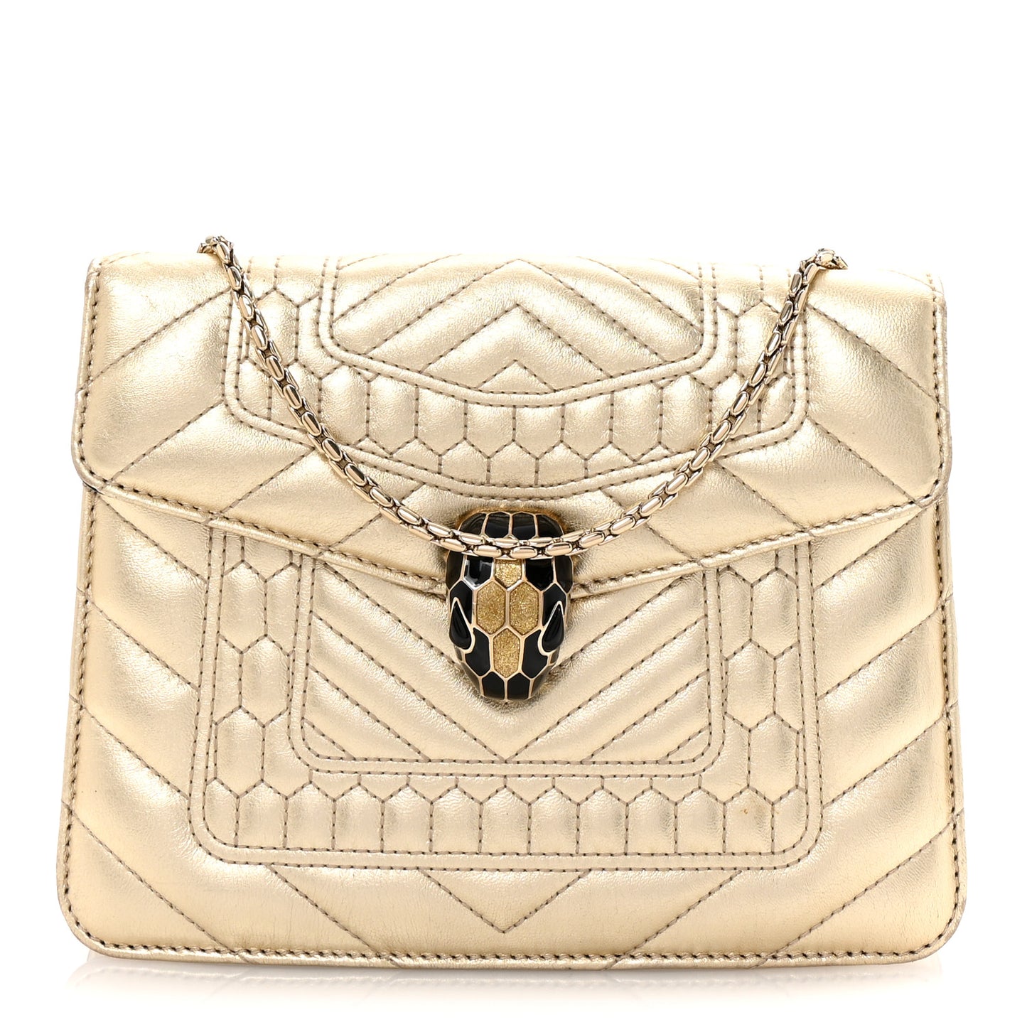 Metallic Calfskin Quilted Serpenti Forever Shoulder Bag Gold