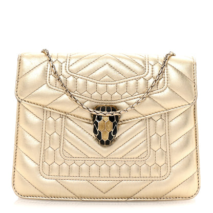 Bulgari Metallic Calfskin Quilted Serpenti Forever Shoulder Bag Gold 1 of 9