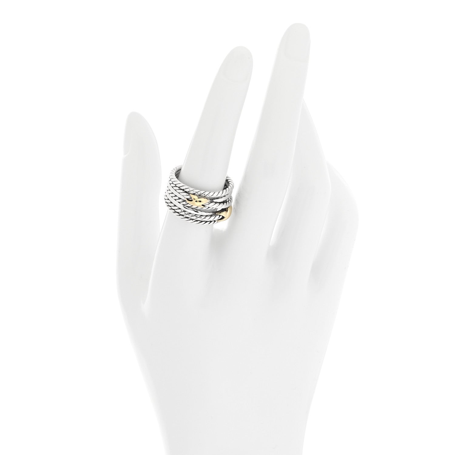 David Yurman Sterling Silver 18K Yellow Gold Double X Crossover Ring 57 8 2 of 4