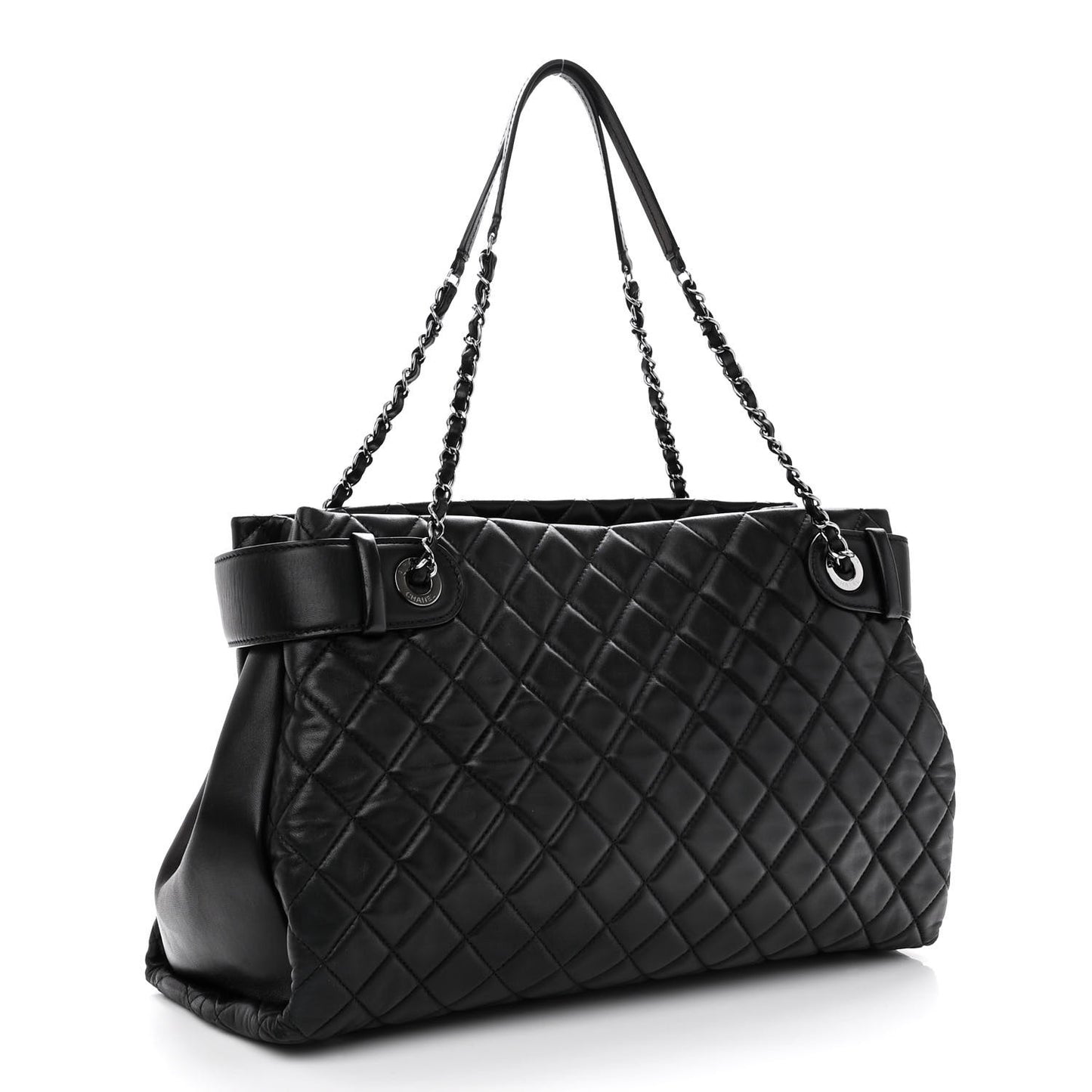 Lambskin Quilted Coco Loop Tote Black