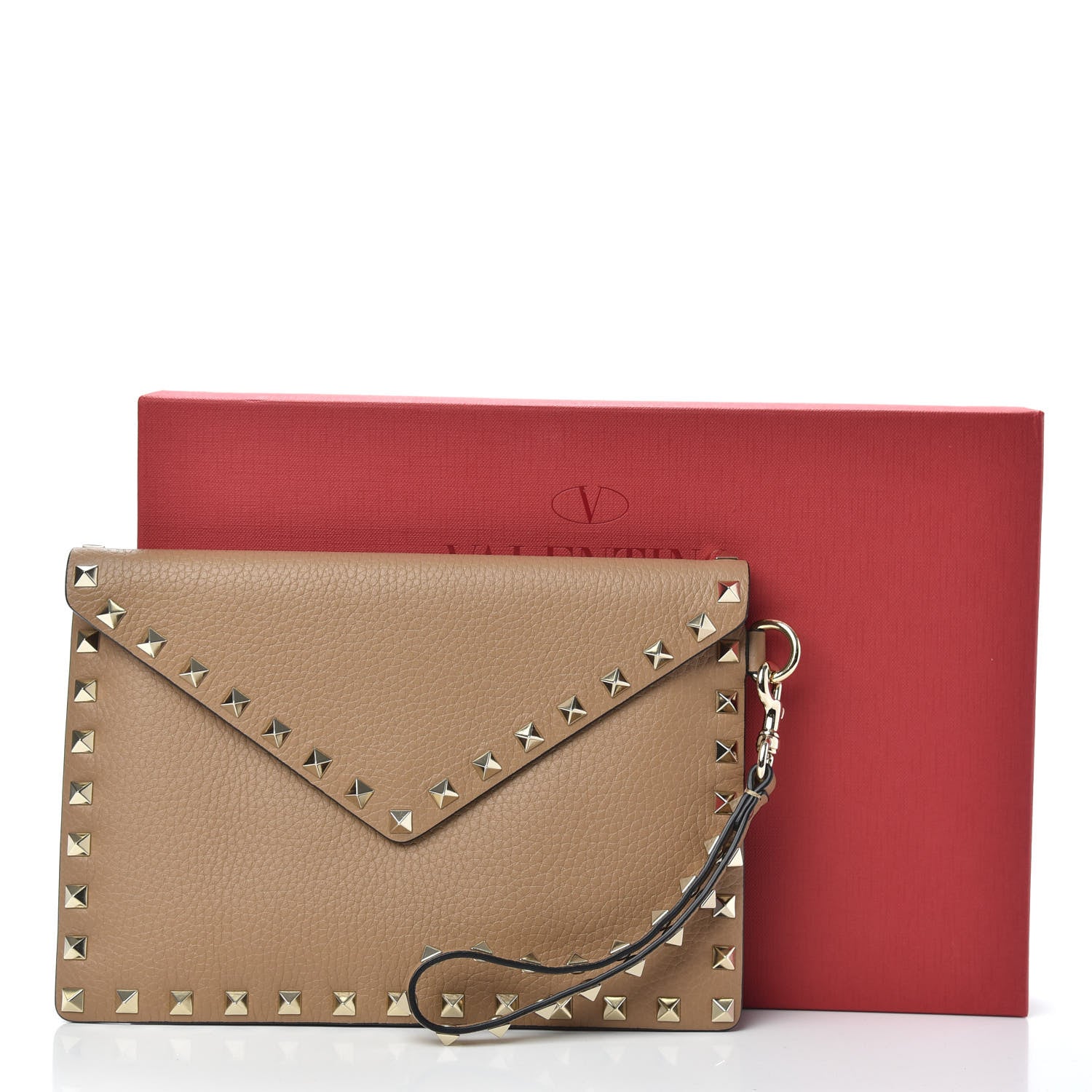 Valentino Garavani Pebbled Calfskin Medium Rockstud Envelope Flat Wristlet Pouch Deep Alpaca 8 of 8