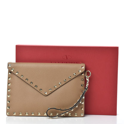 Valentino Garavani Pebbled Calfskin Medium Rockstud Envelope Flat Wristlet Pouch Deep Alpaca 8 of 8