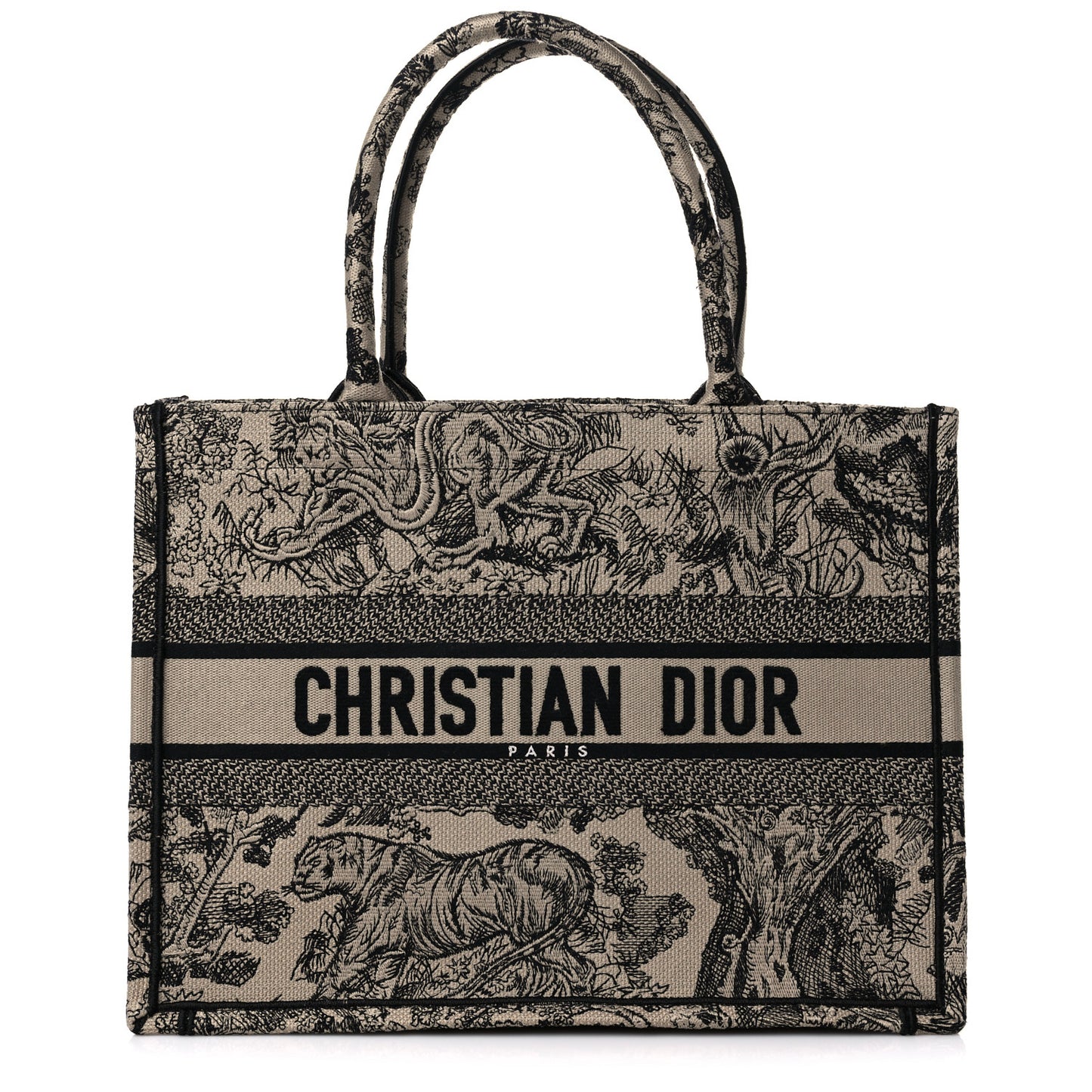 Canvas Embroidered Medium Dioriviera Toile De Jouy Book Tote Black