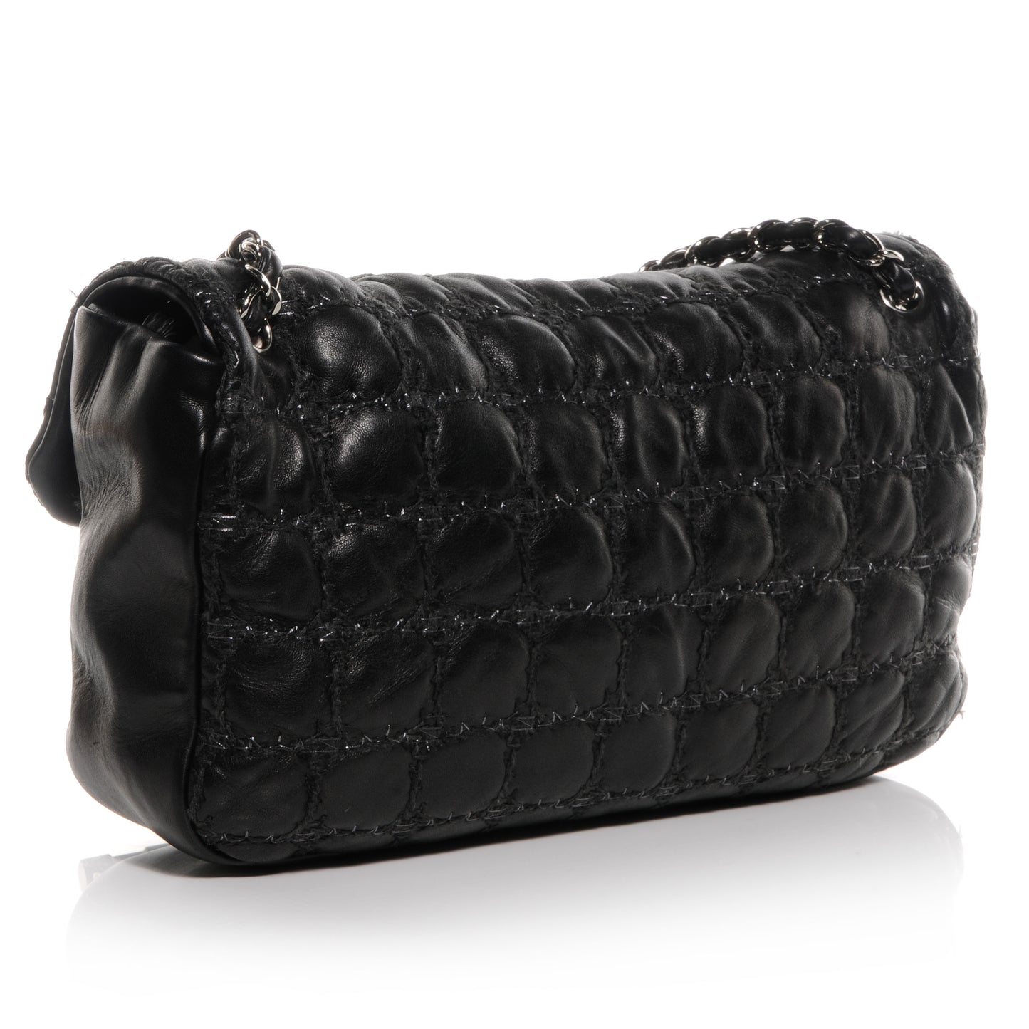 Lambskin Tweed Double Stitch Maxi Flap Black