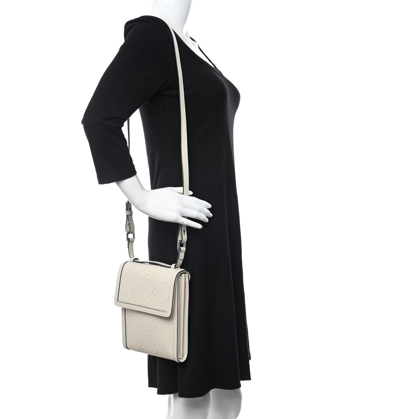 Calfskin GG Tennis Embossed Messenger Bag Mystic White