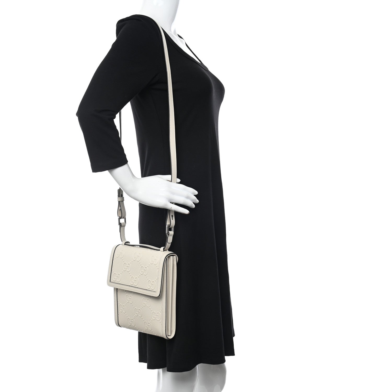 Gucci Calfskin GG Tennis Embossed Messenger Bag Mystic White 2 of 11