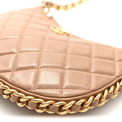 Chanel Shiny Crumpled Lambskin Quilted Trendy Chain Around Hobo Dark Beige 10 of 10