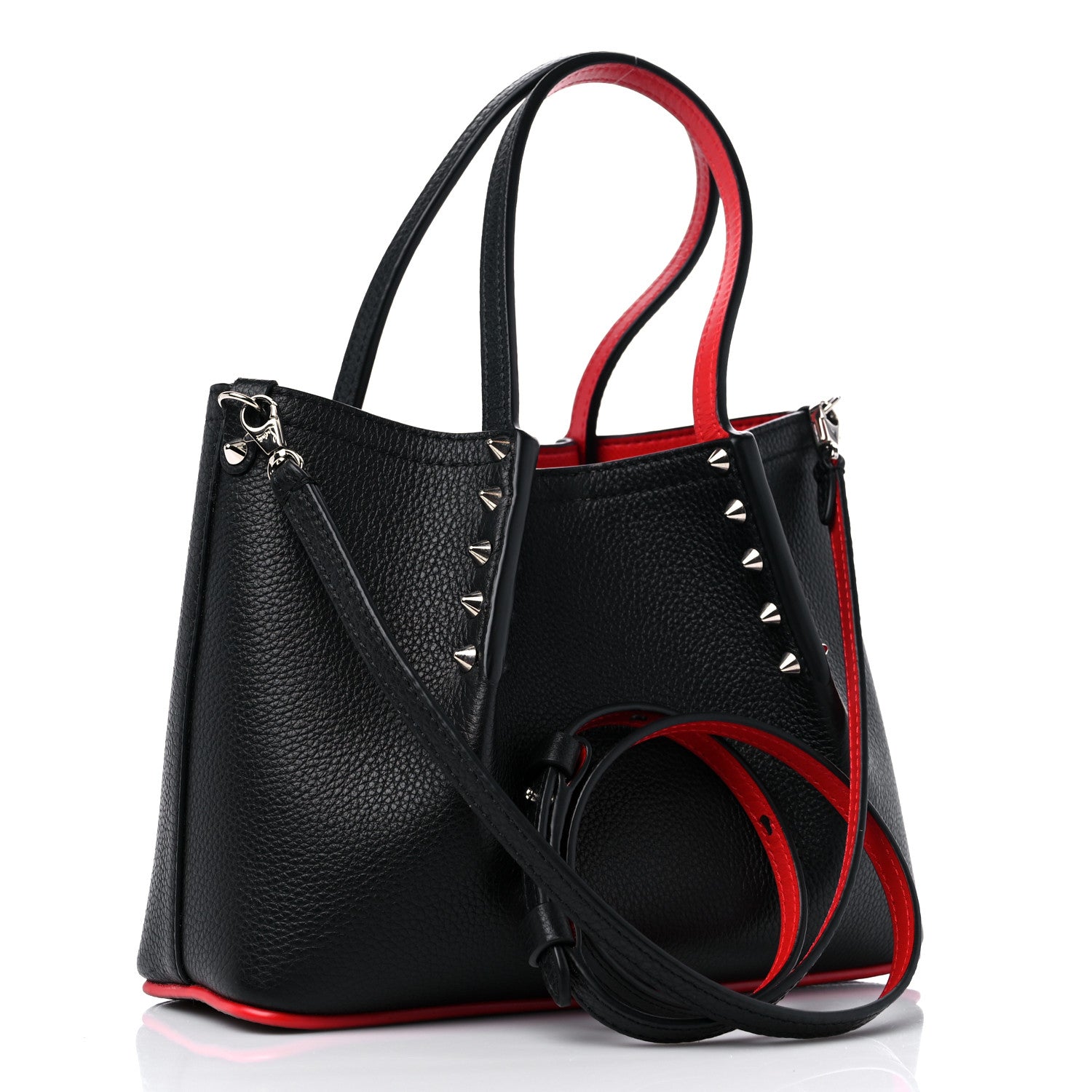 Christian Louboutin Calfskin Spiked Mini Cabarock Shopper Tote Black 3 of 10