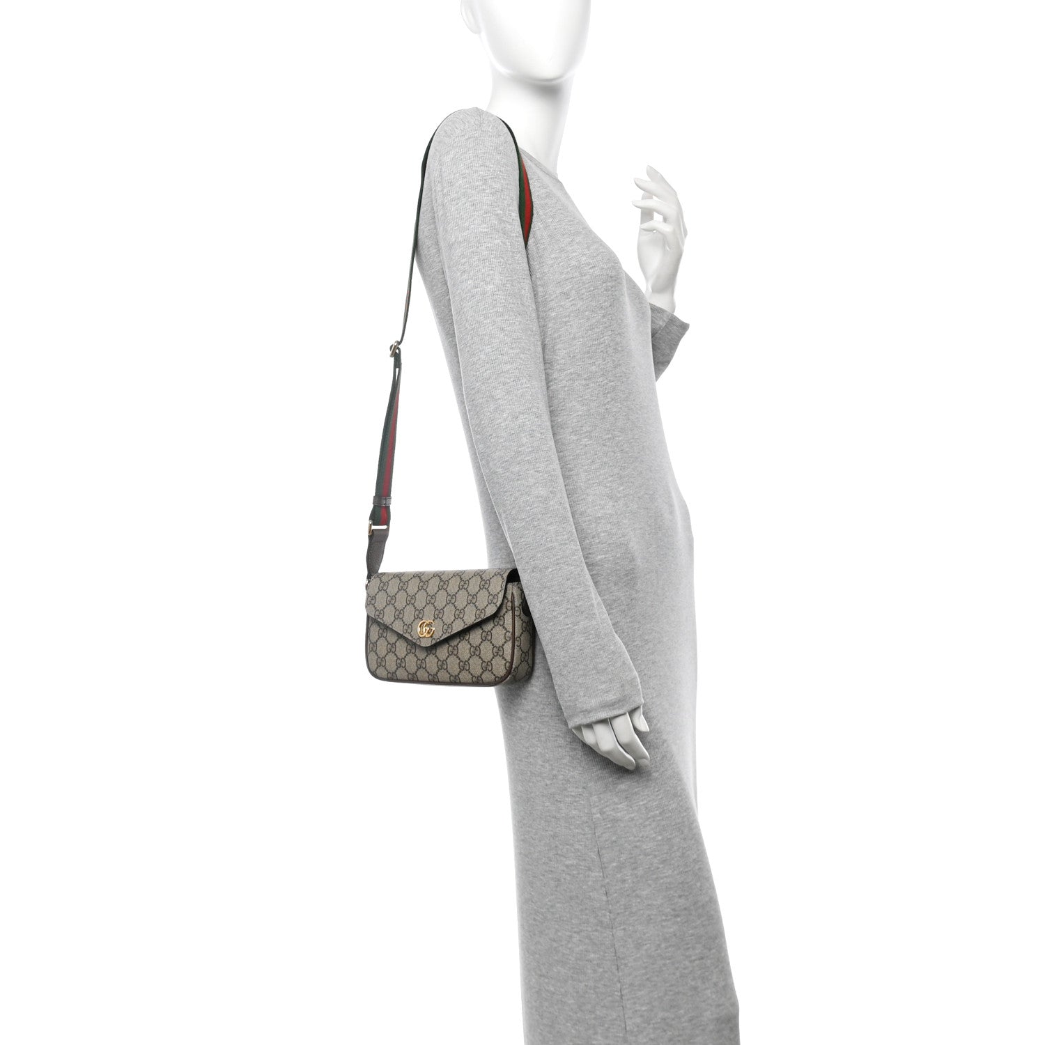 Gucci GG Supreme Monogram Textured Dollar Calfskin Web Mini Ophidia Envelope Shoulder Bag Beige Ebony 2 of 12