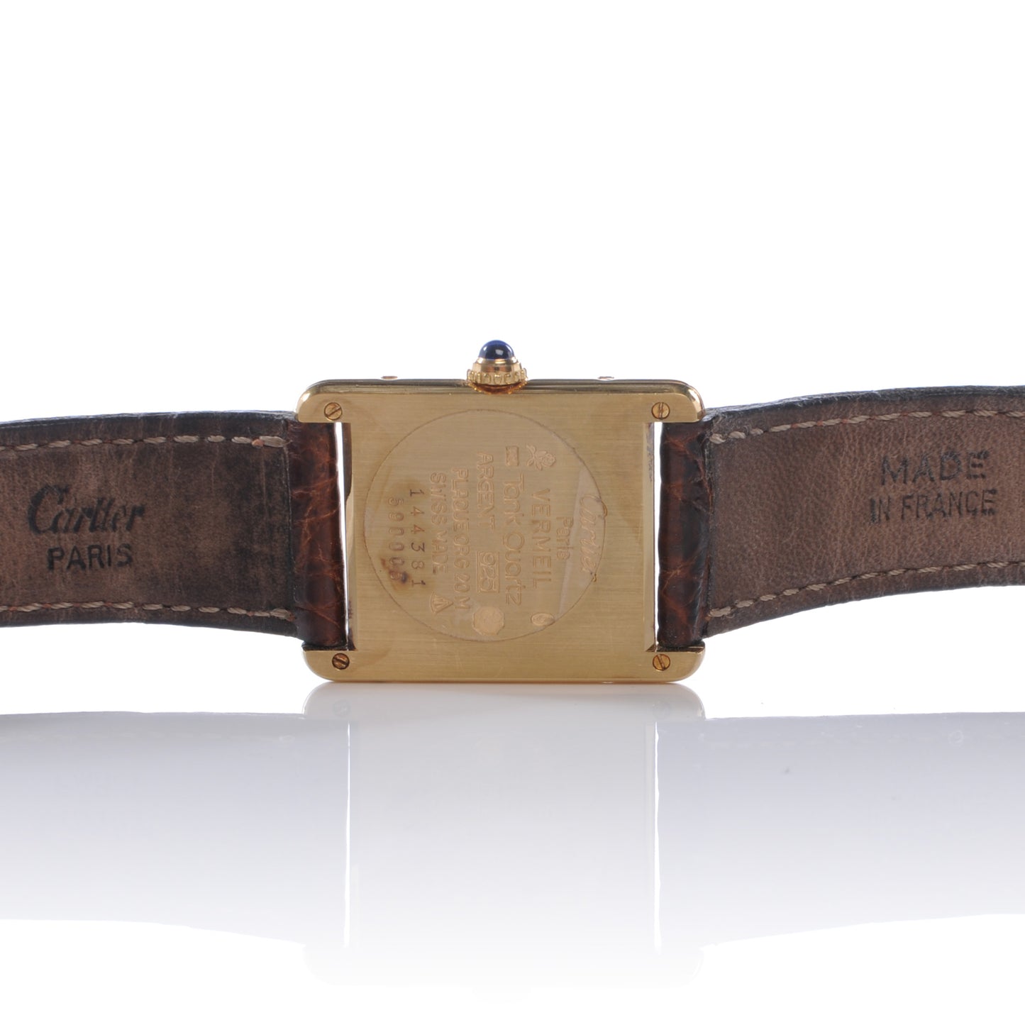 Sterling Silver Vermeil Alligator 20mm Must de Cartier Tank Quartz Watch Brown