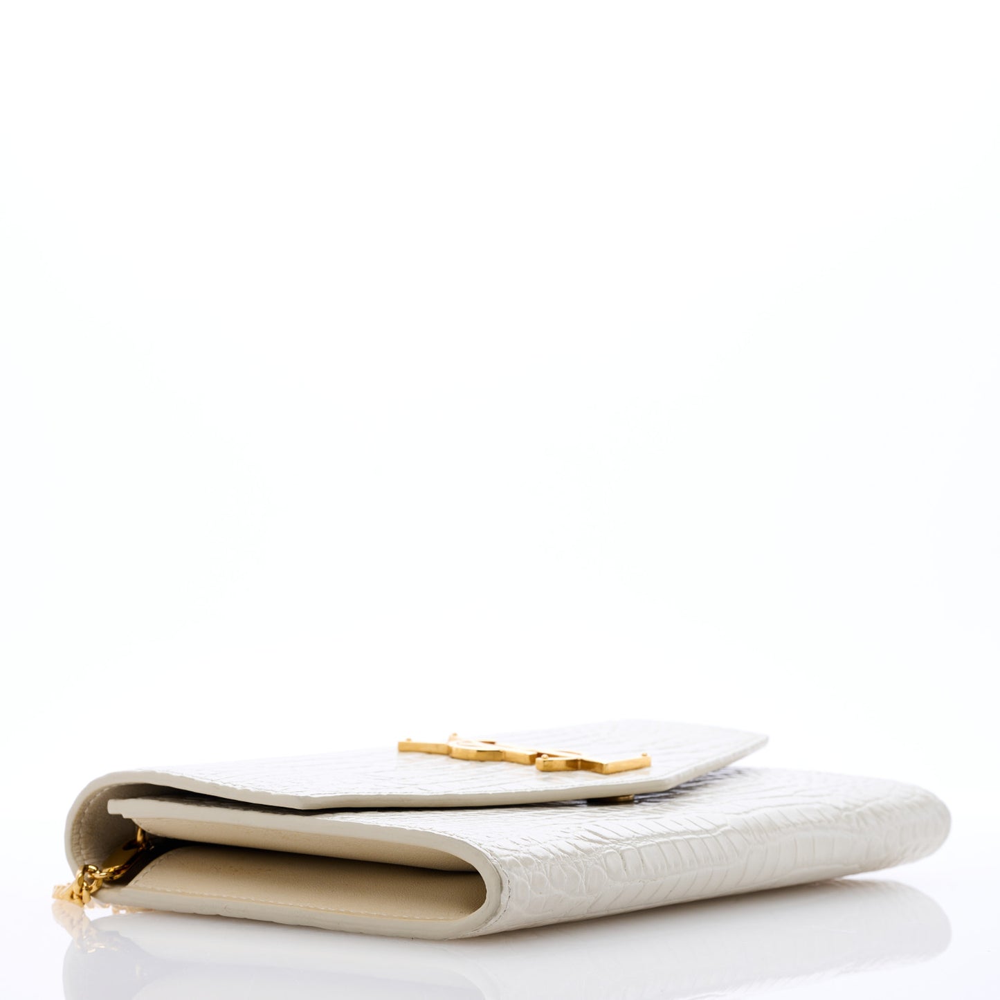 Calfskin Crocodile Embossed Monogram Uptown Chain Wallet Crema Soft