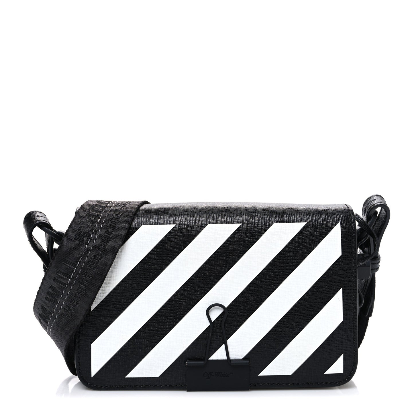 Saffiano Striped Mini Diag Binder Clip Bag Black White