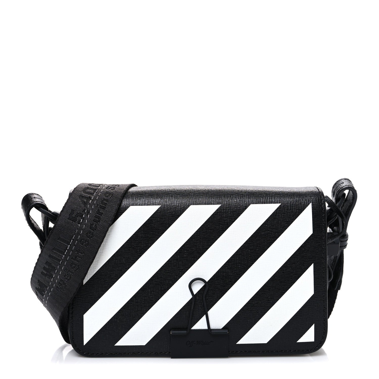 Off-White Saffiano Striped Mini Diag Binder Clip Bag Black White 1 of 9