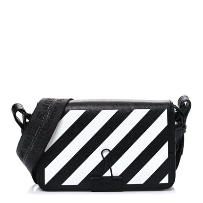 Off-White Saffiano Striped Mini Diag Binder Clip Bag Black White 1 of 9