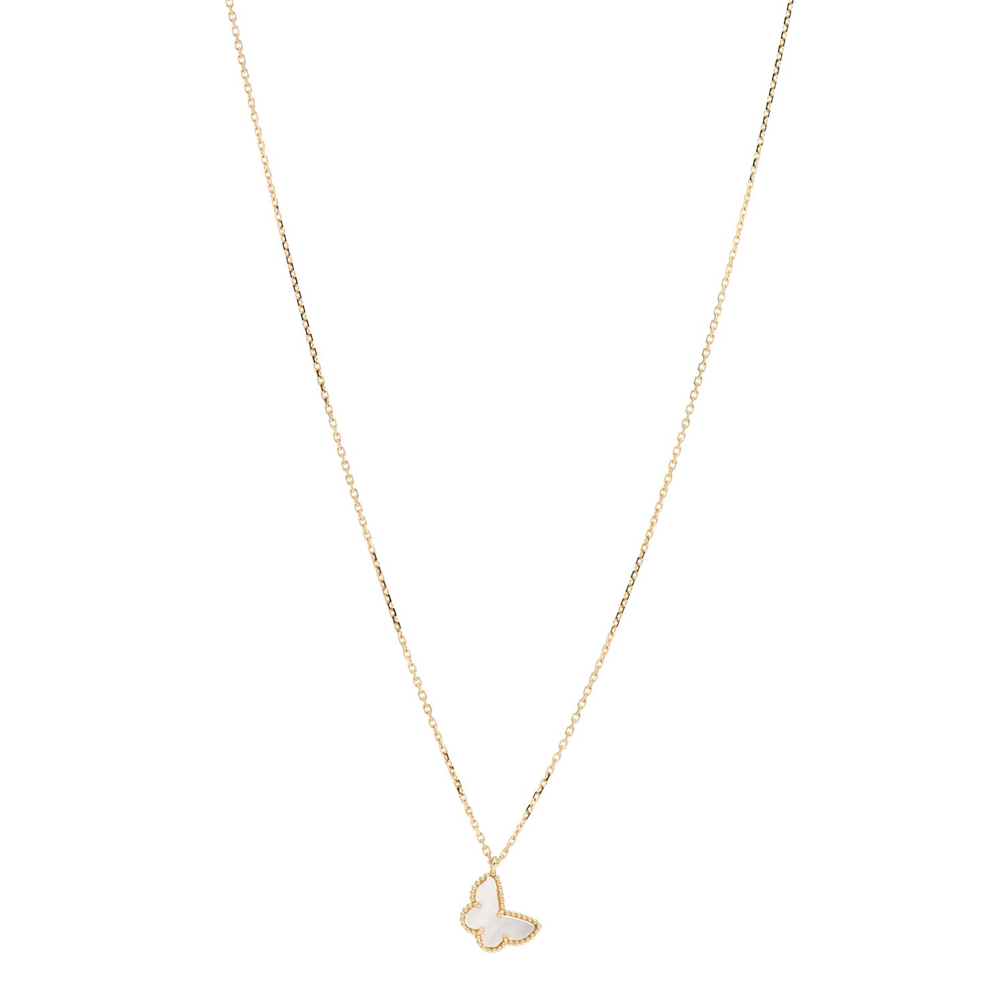 18K Yellow Gold Mother of Pearl Sweet Alhambra Butterfly Pendant Necklace