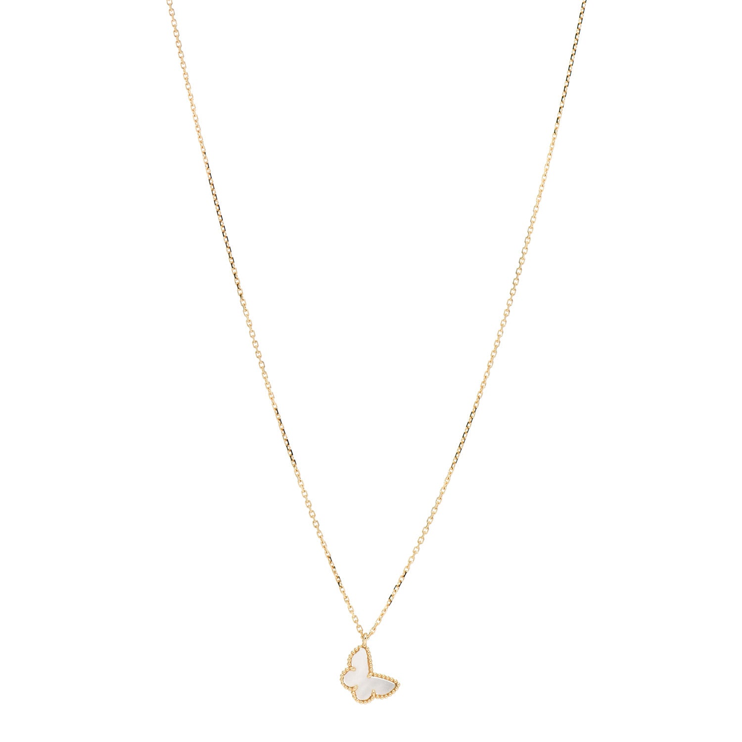 Van Cleef & Arpels 18K Yellow Gold Mother of Pearl Sweet Alhambra Butterfly Pendant Necklace 1 of 5