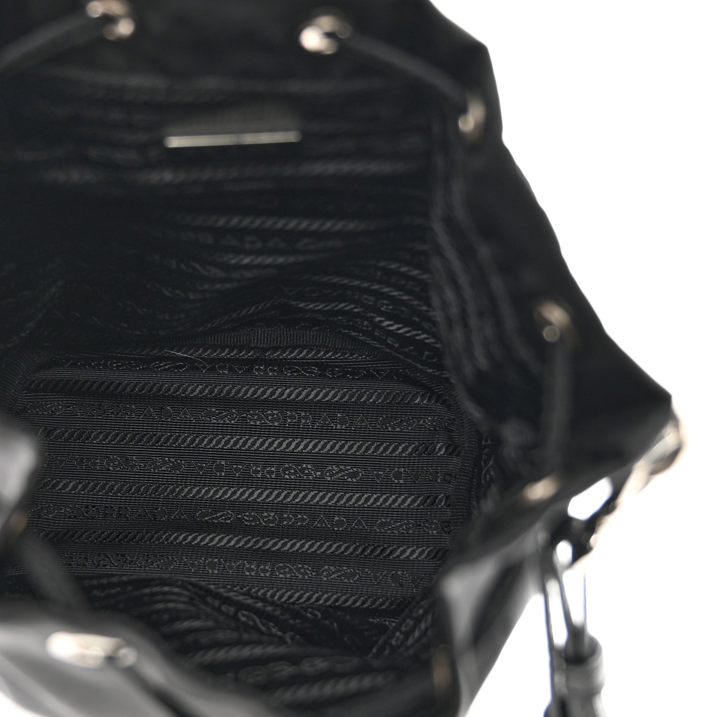 Saffiano Tessuto Nylon Vela Bucket Wristlet Black