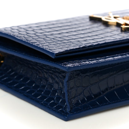 Saint Laurent Calfskin Crocodile Embossed Kate Monogram Tassel Chain Wallet Royal Blue 10 of 12