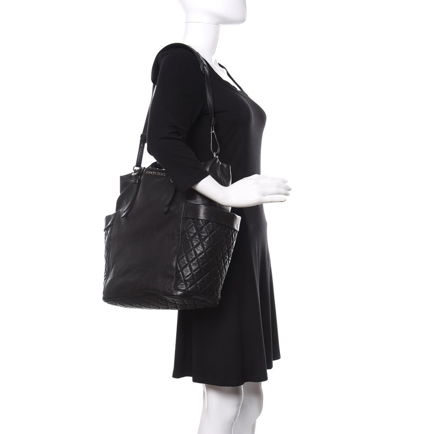 Lambskin Chain Embellished Blare Tote Black