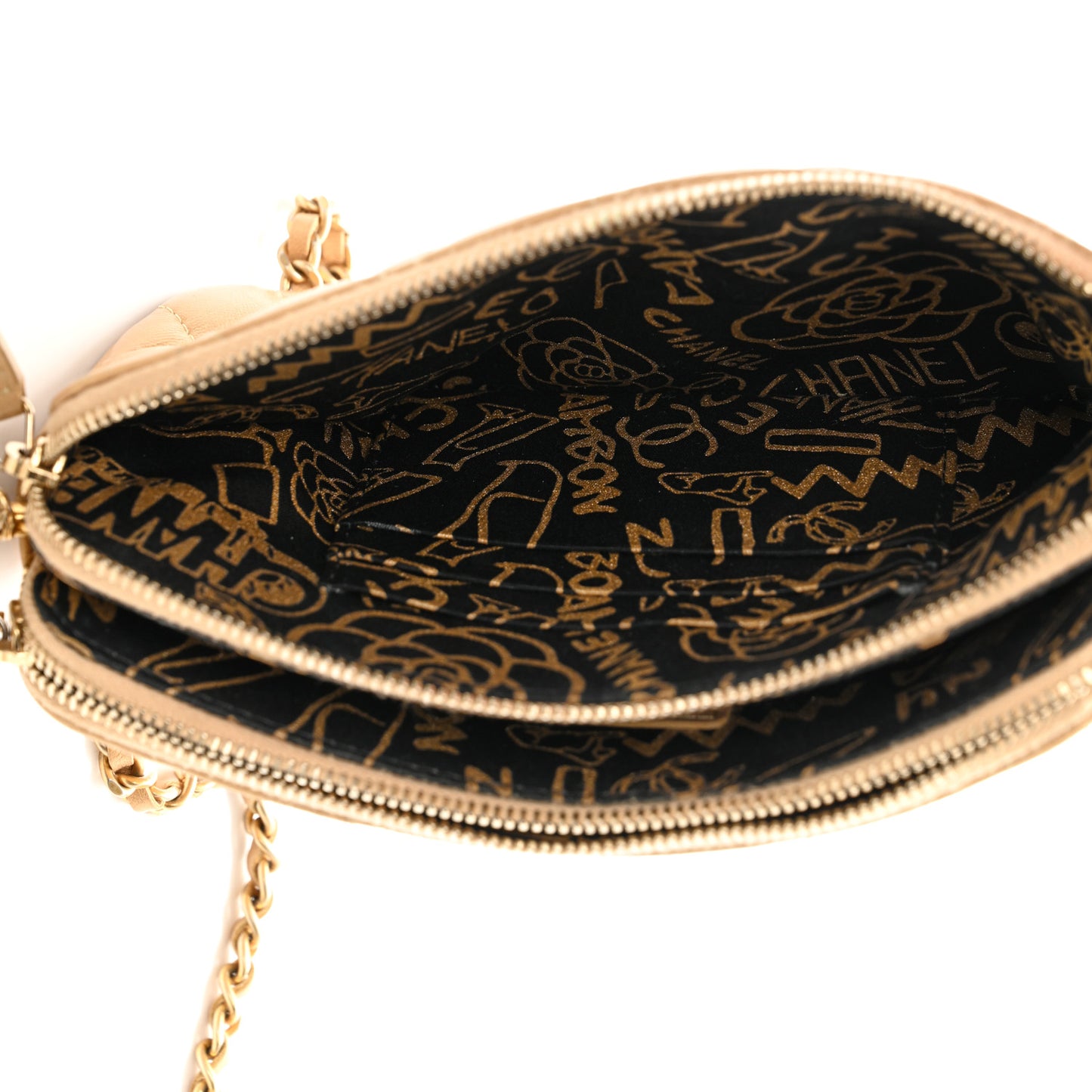Metallic Lambskin Quilted Graffiti Small Clutch With Chain Gold