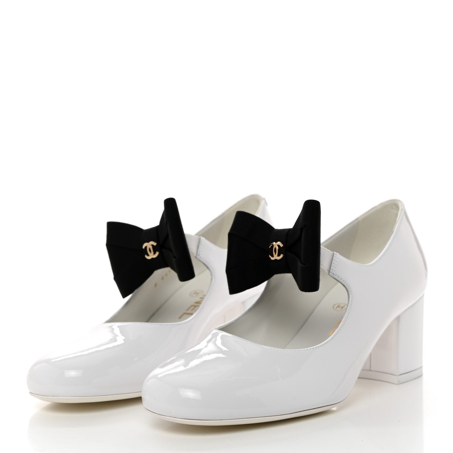 Patent Calfskin Grosgrain Bow Mary Jane Pumps 37 White Black