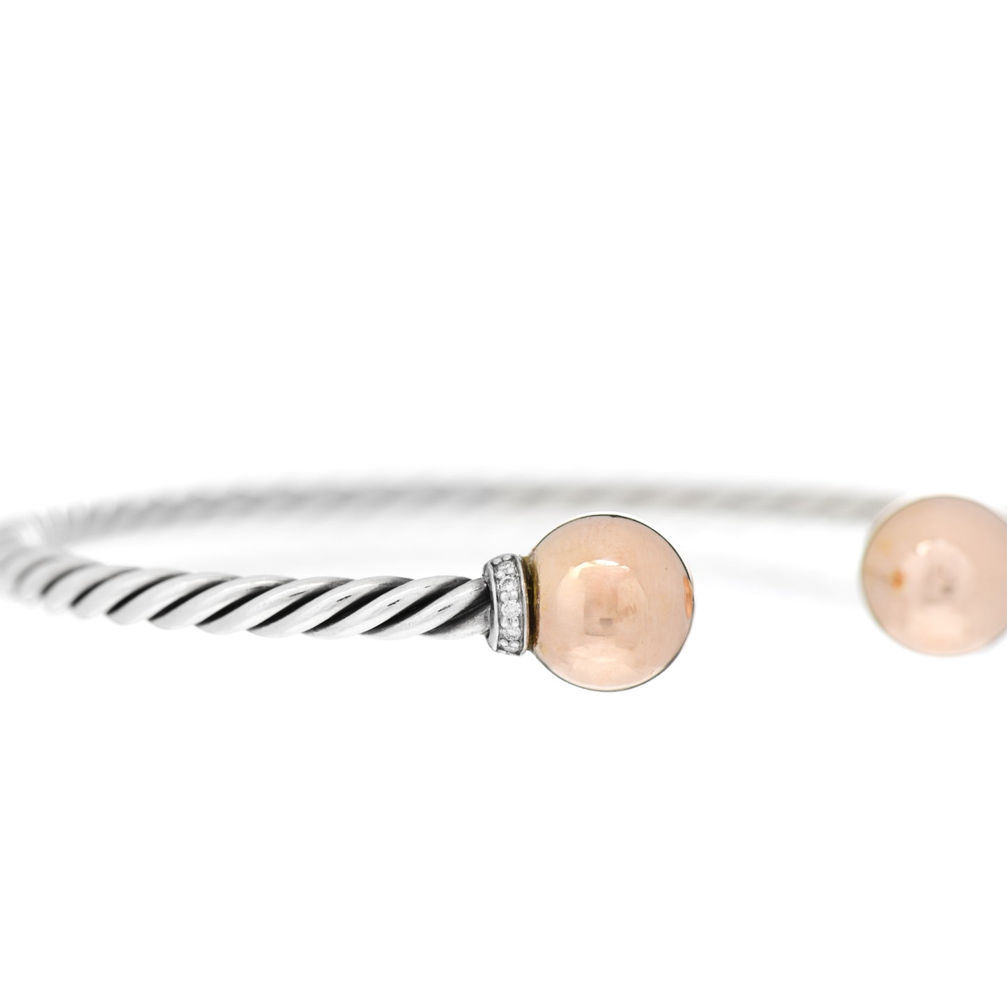 Sterling Silver 18K Rose Gold Diamond 9mm Solari Bead Bracelet