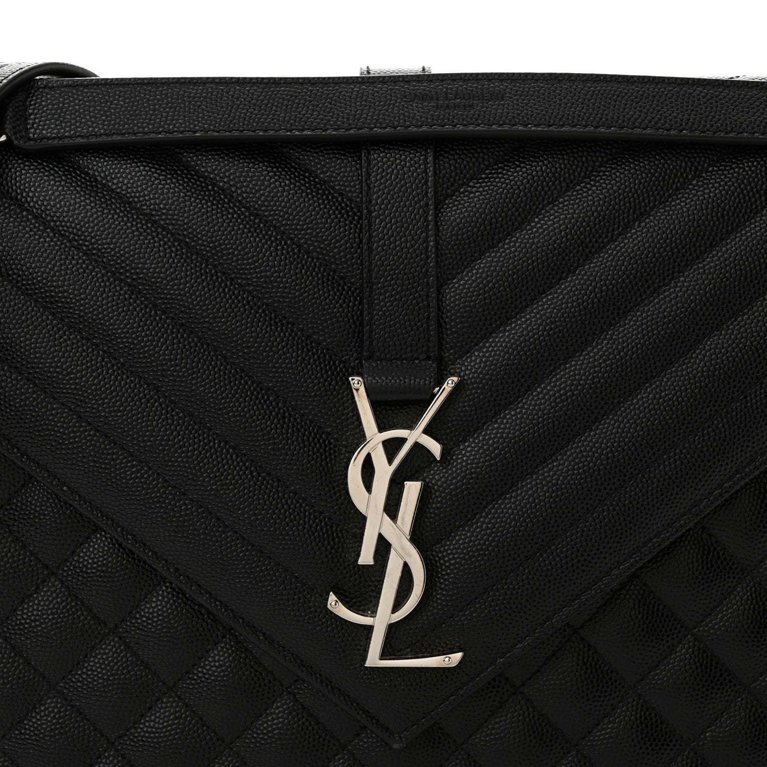 Saint Laurent Grain De Poudre Textured Mixed Matelasse Large Triquilt Monogram Satchel Black 8 of 13