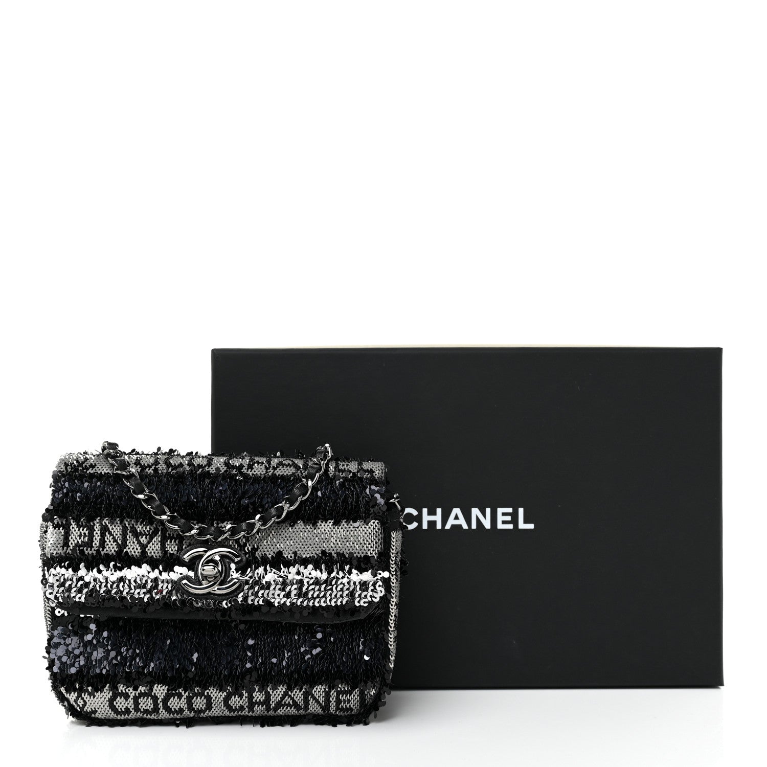 Chanel Sequin COCO Clutch With Chain Black Silver 13 of 13