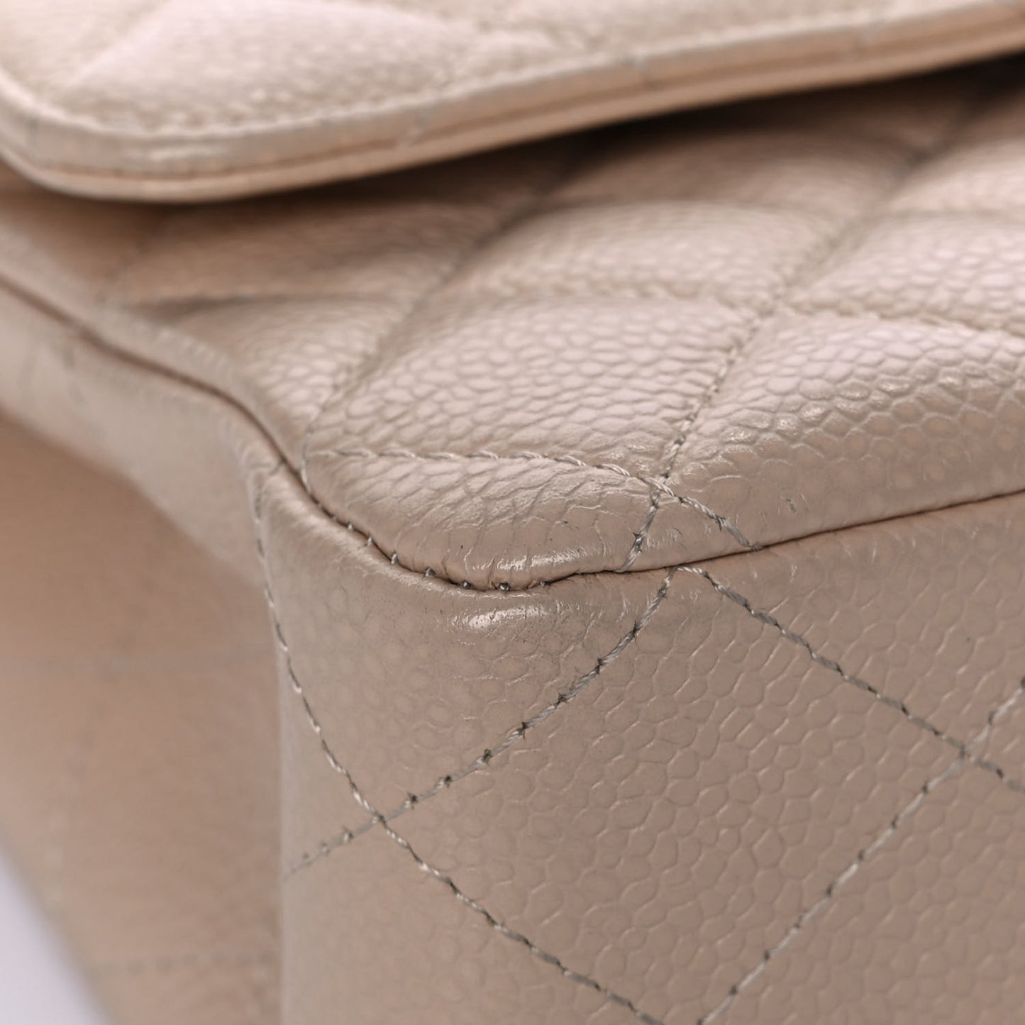 Caviar Quilted Medium Double Flap Beige