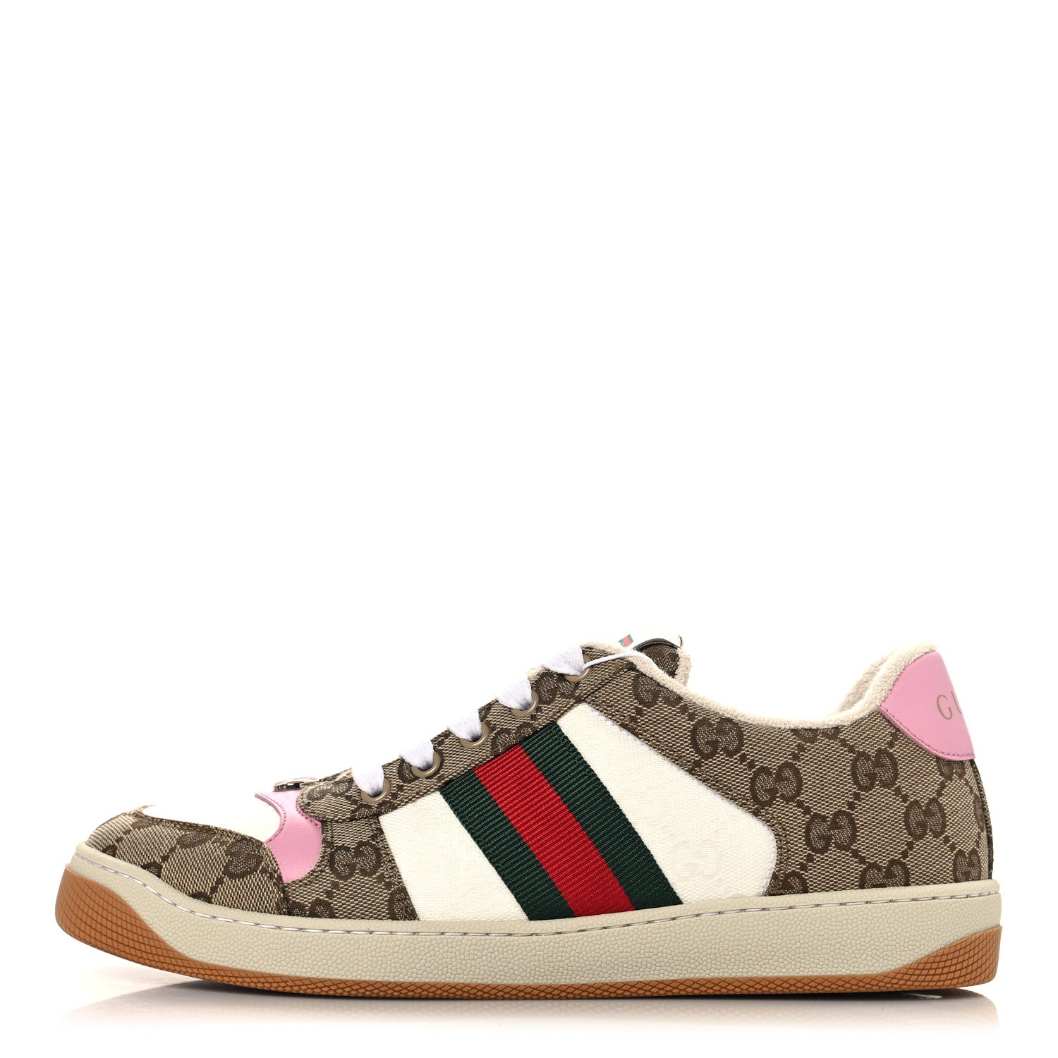 Gucci Lame GG Monogram Nubuck Web Screener Sneakers 40 Beige Ebony Pink 1 of 10