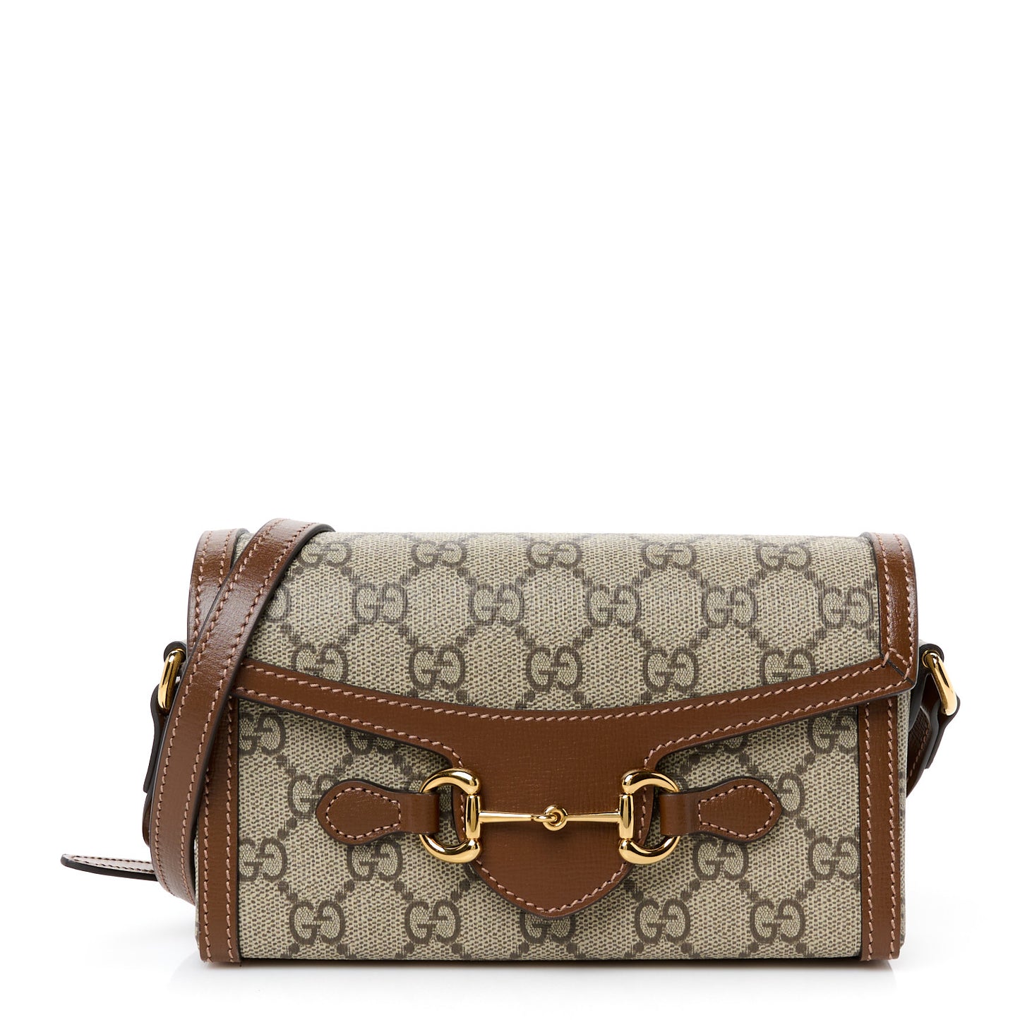 GG Supreme Monogram Mini Horsebit 1955 Shoulder Bag Beige Brown Sugar