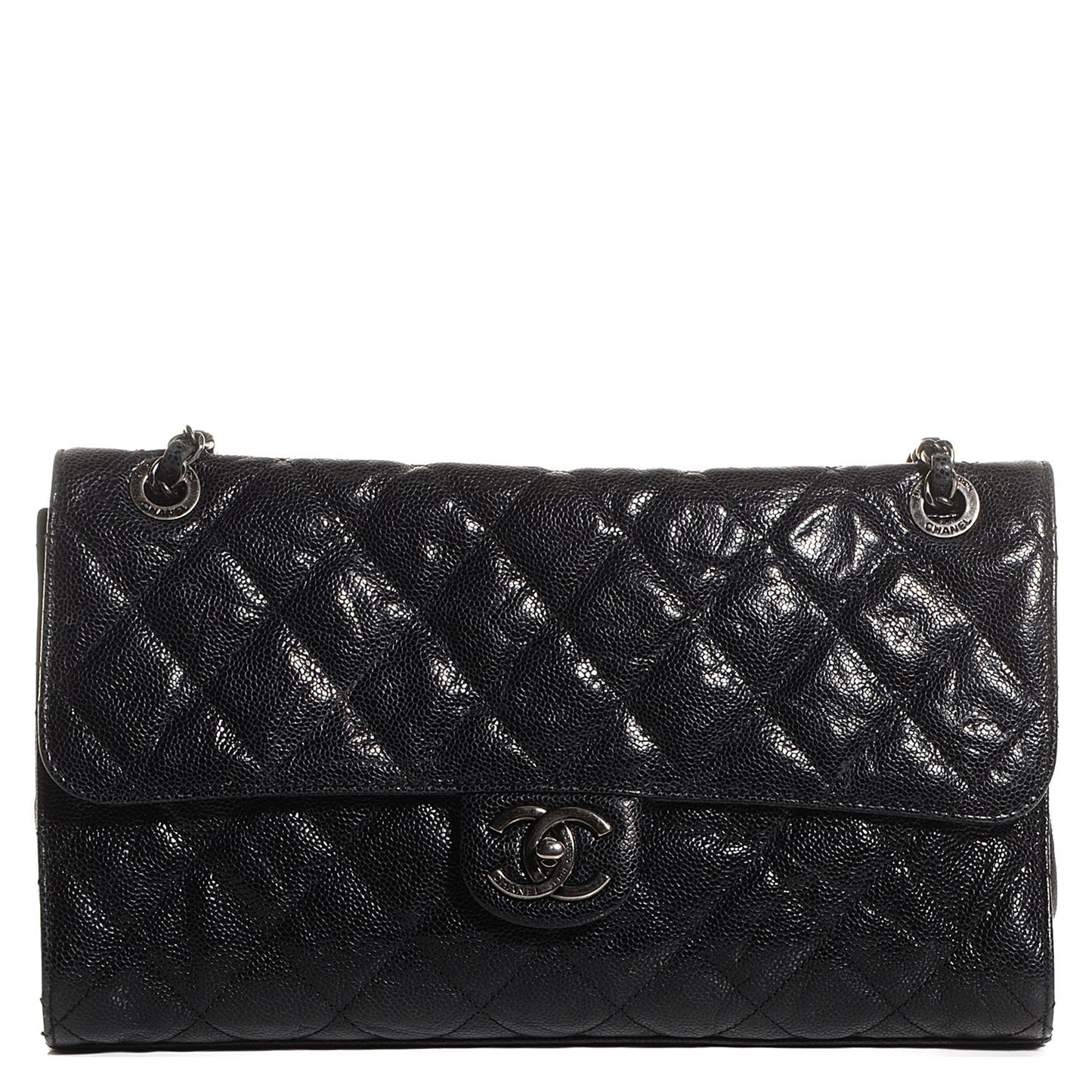 Crumpled Grained Calfskin CC Crave Jumbo Flap Black