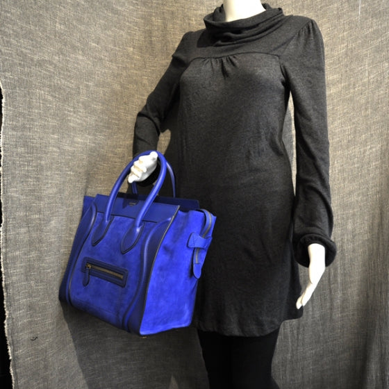 Celine Leather Suede Mini Luggage Bag Royal Blue 2 of 9