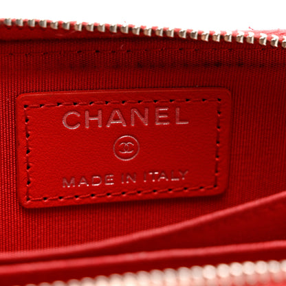 Chanel Caviar Camellia Embossed Zip Coin Purse Red 6 of 11