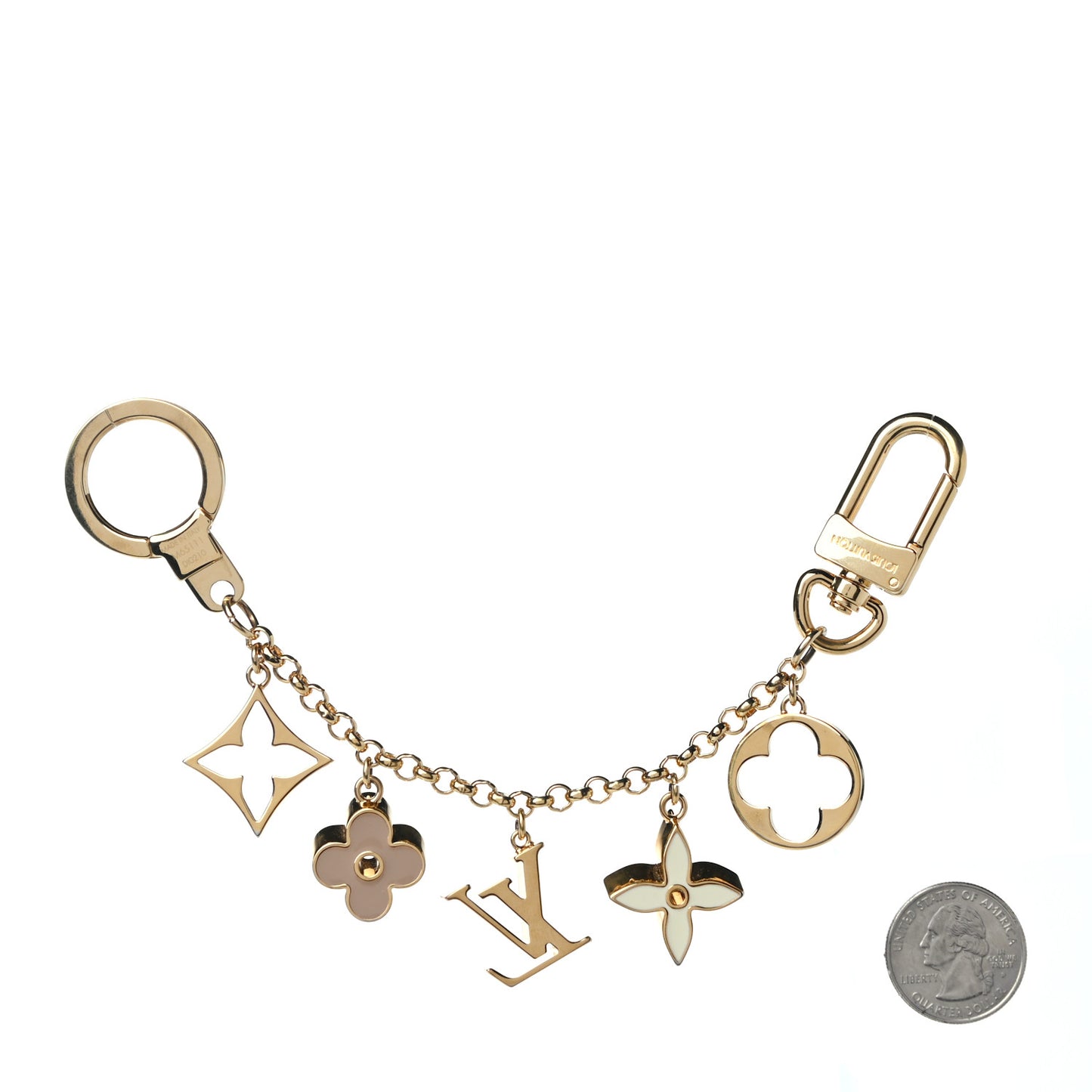 Brass Enamel Fleur De Monogram Bag Charm Chain Gold