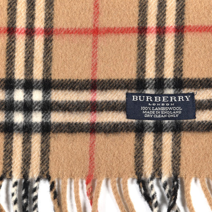 Burberry Wool Cashmere House Check Fringe Scarf Camel 3 of 3