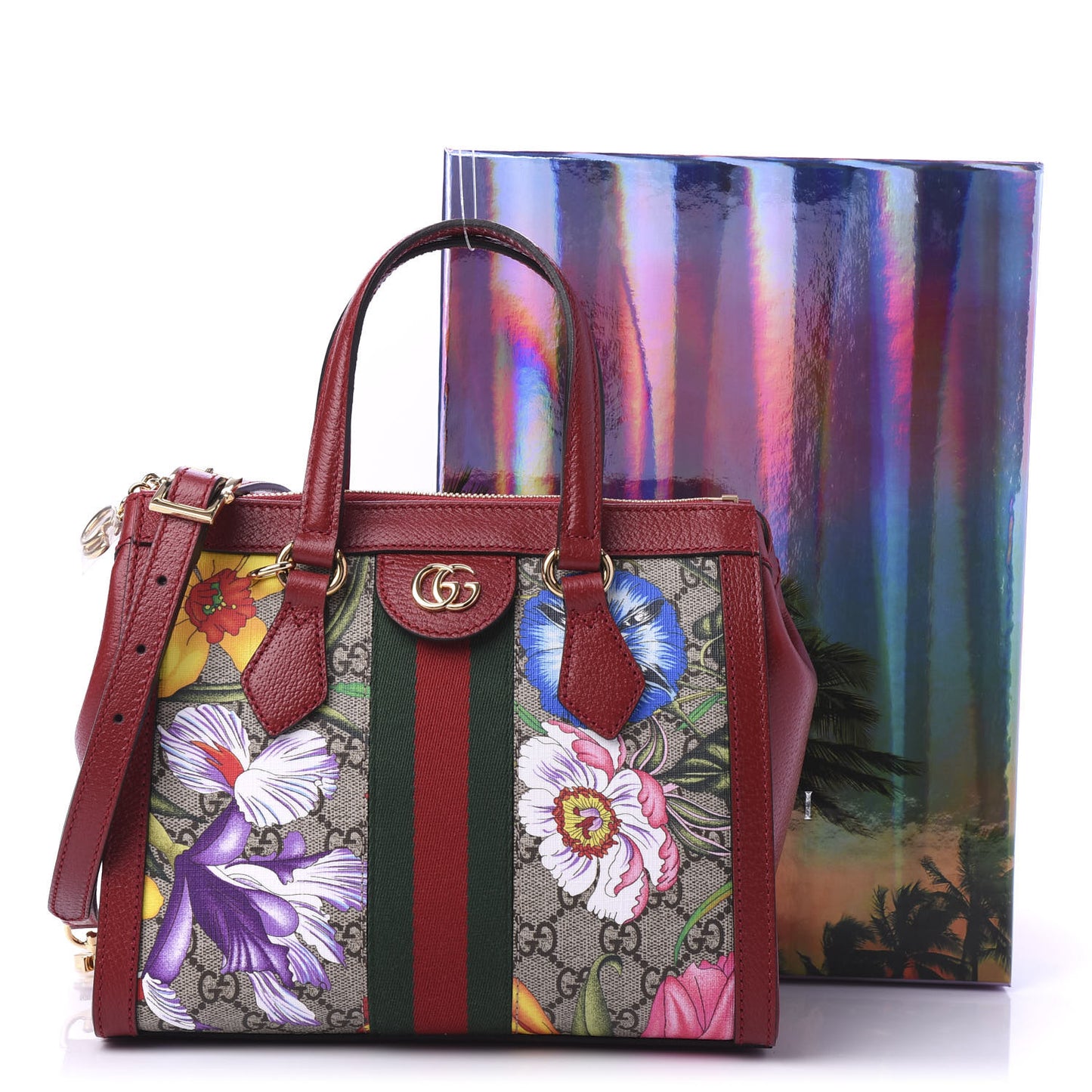 GG Supreme Monogram Flora Web Small Ophidia Tote Bag Red