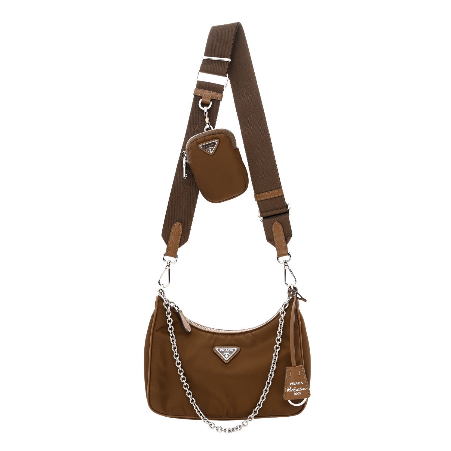 Prada Tessuto Nylon Saffiano Re-Edition 2005 Shoulder Bag Cacao 1 of 12