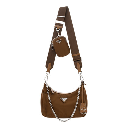 Prada Tessuto Nylon Saffiano Re-Edition 2005 Shoulder Bag Cacao 1 of 12