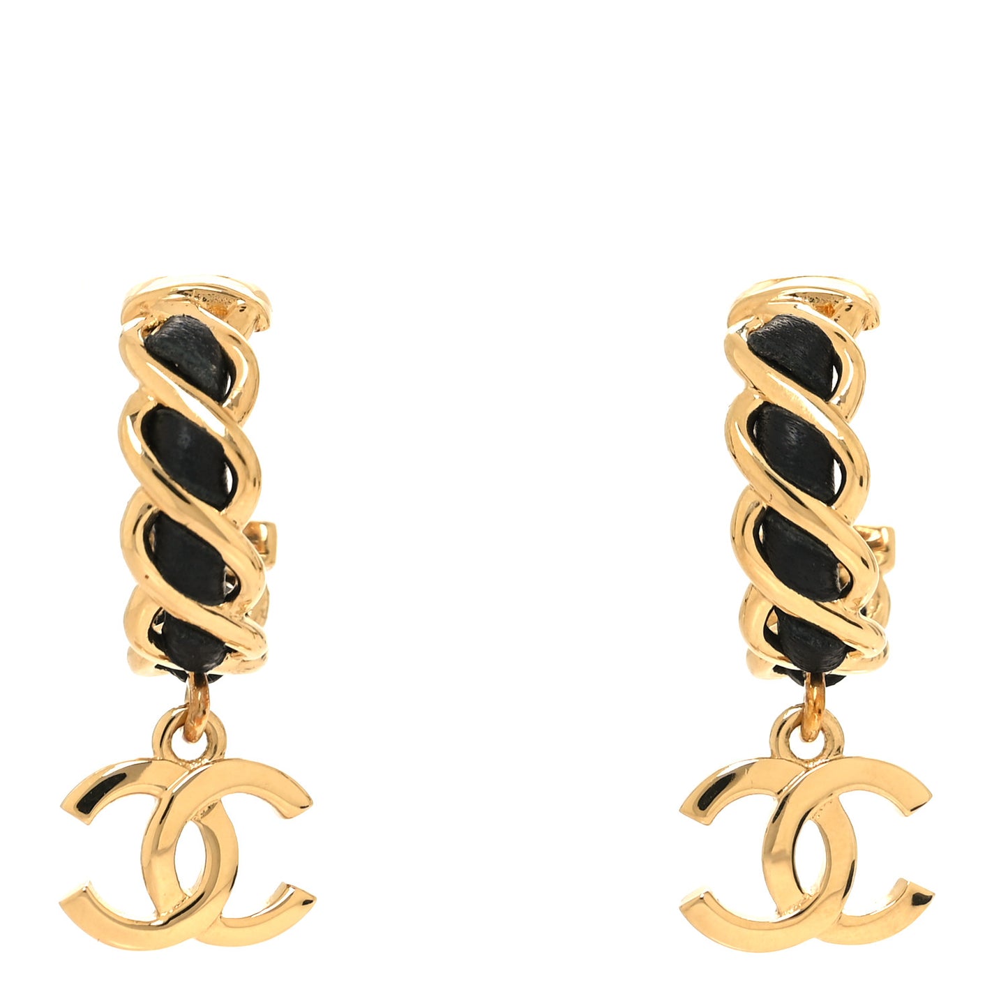 Lambskin CC Chain Hoop Earrings Matte Gold Black