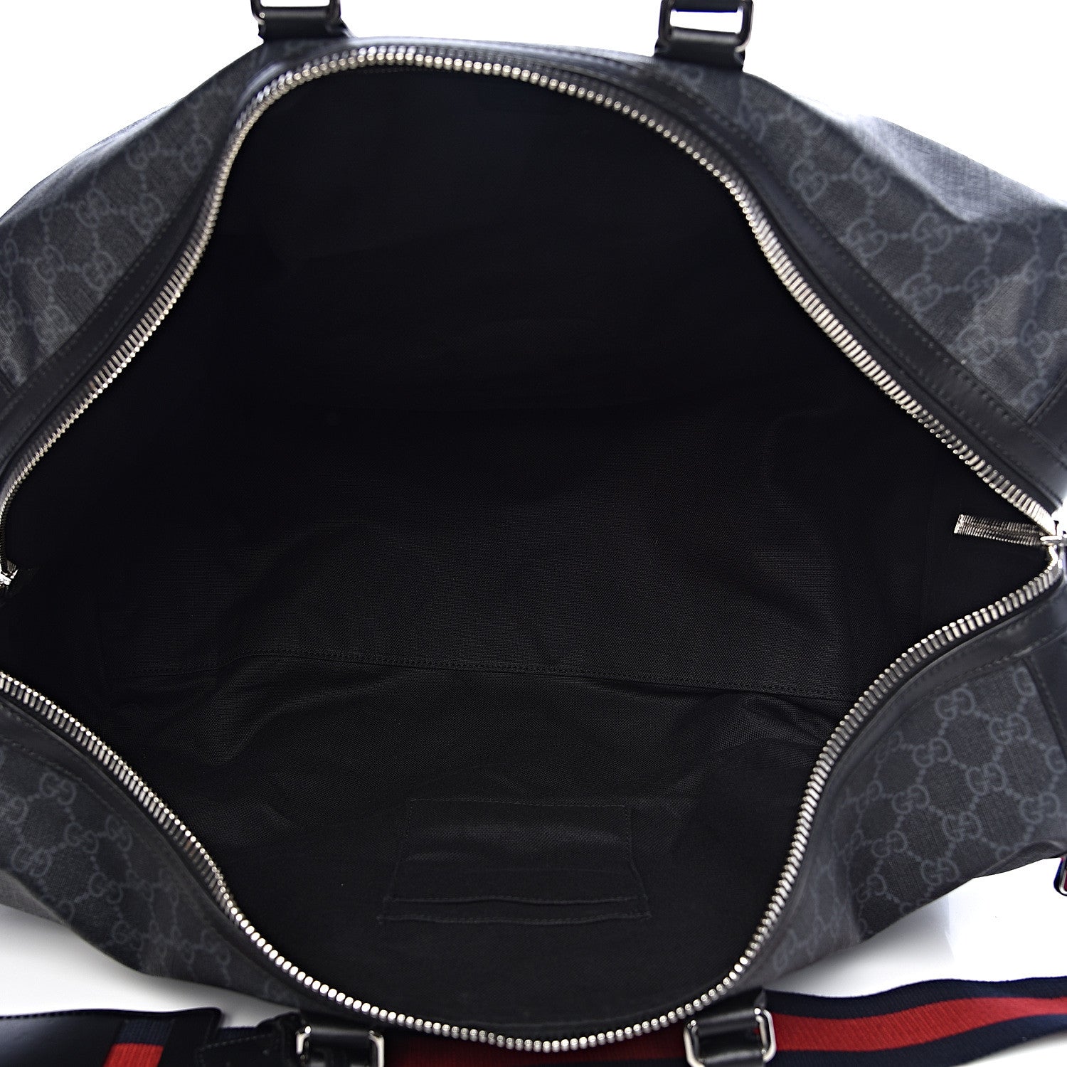 Gucci Soft GG Supreme Monogram Appia Calfskin Web Large Carry On Duffle Bag Black Grey 5 of 17