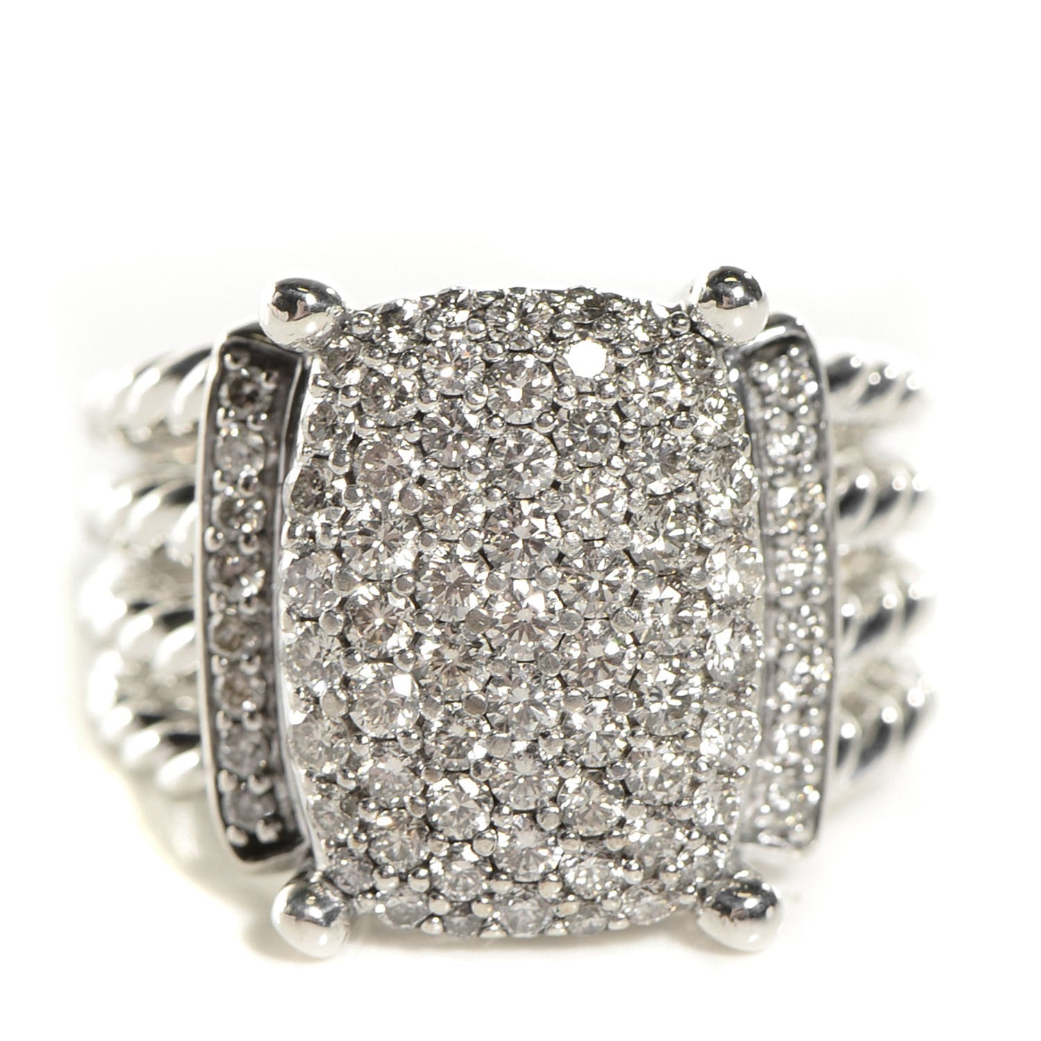 David Yurman Sterling Silver Diamond 16mm Wheaton Ring 54 7 1 of 5