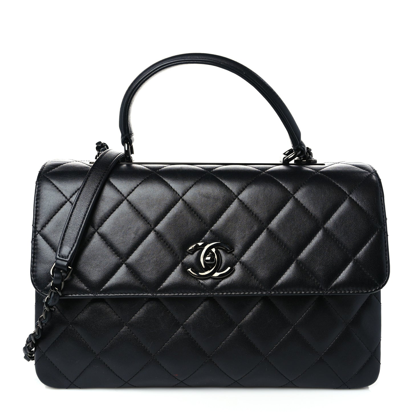 Lambskin Quilted Medium Trendy CC Flap Dual Handle Bag So Black